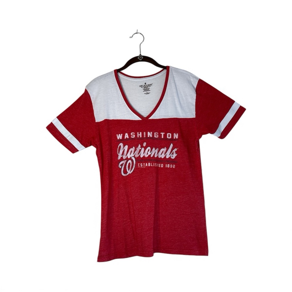 Washington Nationals Red White V-Neck T-Shirt